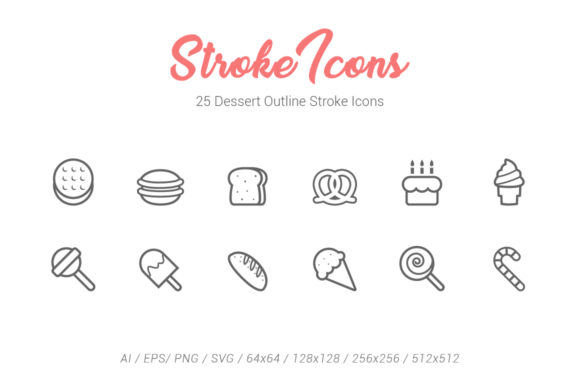 25 Dessert Outline Stroke Icons