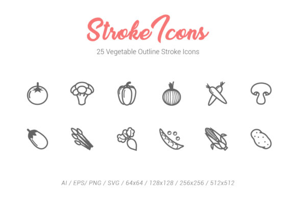25 Vegetable Outline Stroke Icons