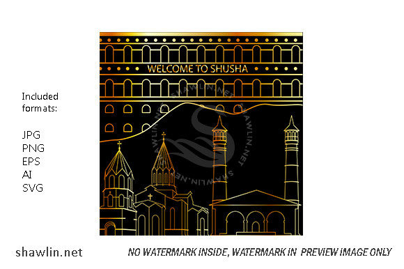 Azerbaijan Popular Landmarks Line Art Graphics