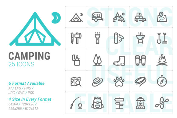 Camping Outdoor Strong Line Icon Graphics