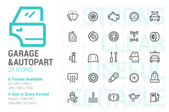 Garage Auto Part Strong Line Icon Graphics and Icons