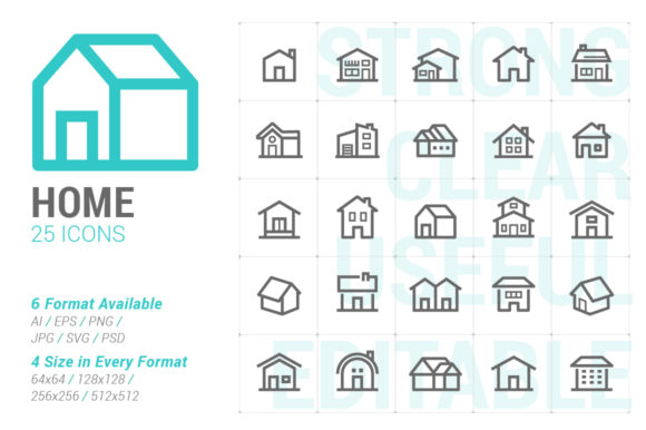 Home and Resident Strong Line Icon Graphics