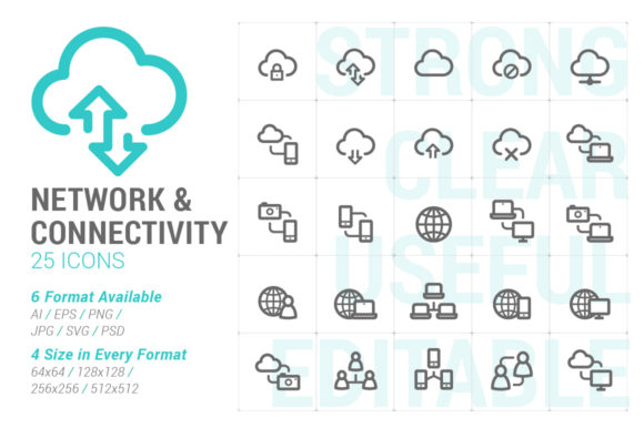 Network Connectivity Strong Line Icon Graphics