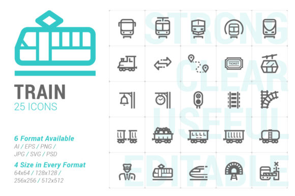 Train and Railway Strong Line Icon Graphics